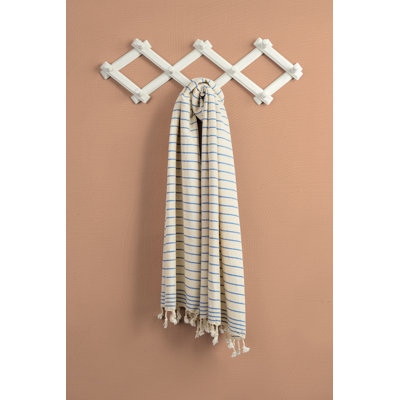 Luxurious Fouta Beach Towel, 100% Cotton, 35.4 x 72.8 inches | High Water Absorbent, Soft and Lightweight, 7.4 oz/sq ft | Stylish Blue & Cream Design, Perfect for Beach, Pool, or Spa | Machine Washable