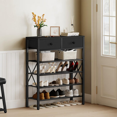 37.7 in. H 20-Pair 5-Tier Black Metal Shoe Rack
