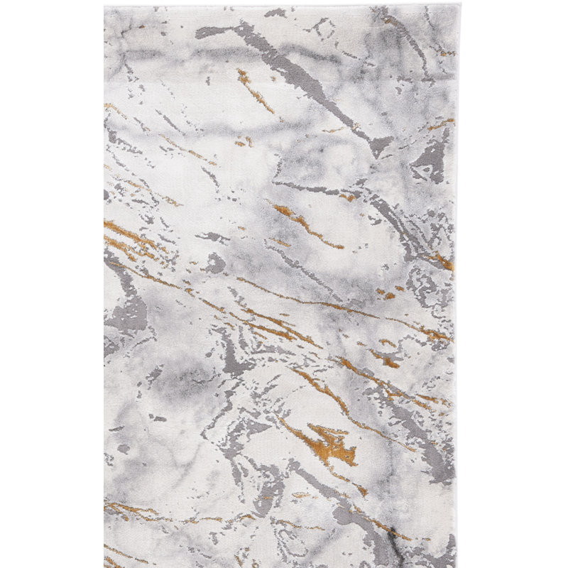 Linley Abstract Gray/Gold Area Rug, Rectangle 8' x 10'