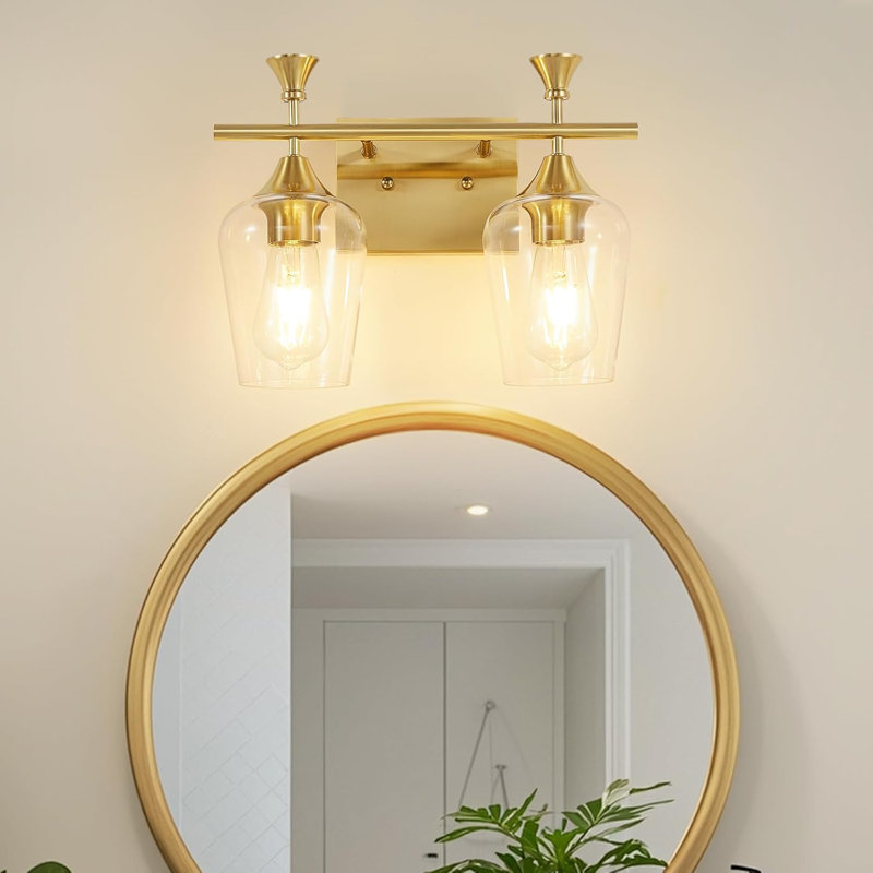 Modern Bathroom Vanity Light Fixture With Clear Glass Shades, 2-Light Wall Sconce For Bathroom, Bedroom, And Hallway, 