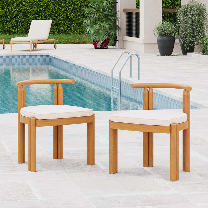 Acacia Wood Armless Outdoor Dining Chair with Cushions Set