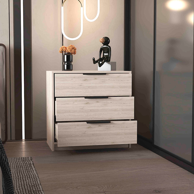 Commode 3 tiroirs H 27 po, Gris