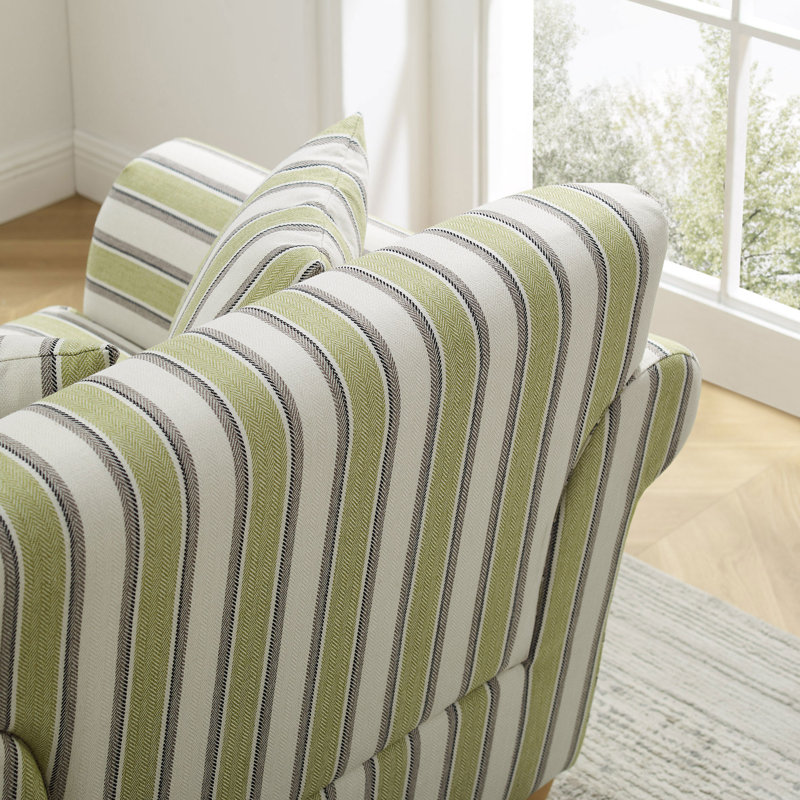40.94‘’ Oversized Accent Chair With Stripe Pattern, Striped Fabric Armchair, Green Polyester Blend