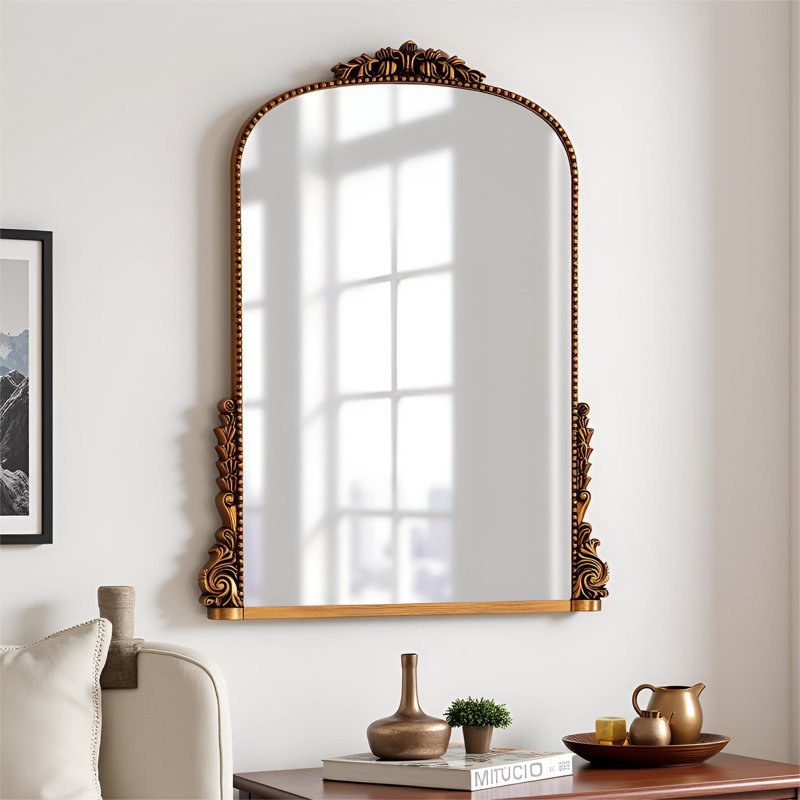 Euri Antiqued Arch Wall Mirror Decorative Vintage Mirrors for Wall Decor, Antique Gold, 31.5" x 23.6"