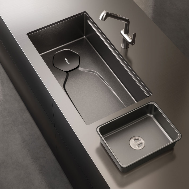 HIGOLD LS1.O 30 Inch Stainless Steel Undermount Kitchen Sink With Build-In Basin, 30"L × 17"W × 8.8"H , Matte Black
