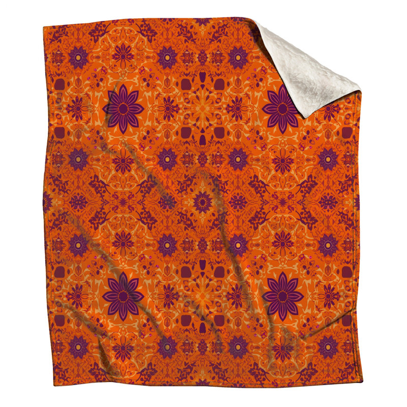 Orange Purple Mandala Pattern Blankets, 50in W x 60in H