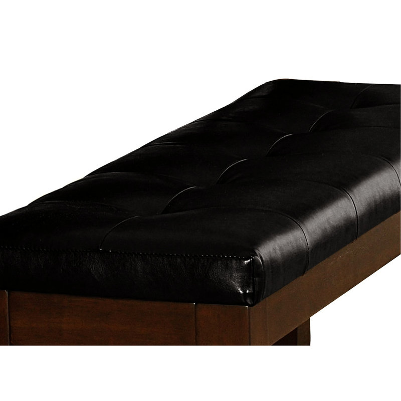 6.5 In. Height Package Dark Oak Finish Wooden Bench With Faux Leather Upholstery Seat For Inviting Dining Room