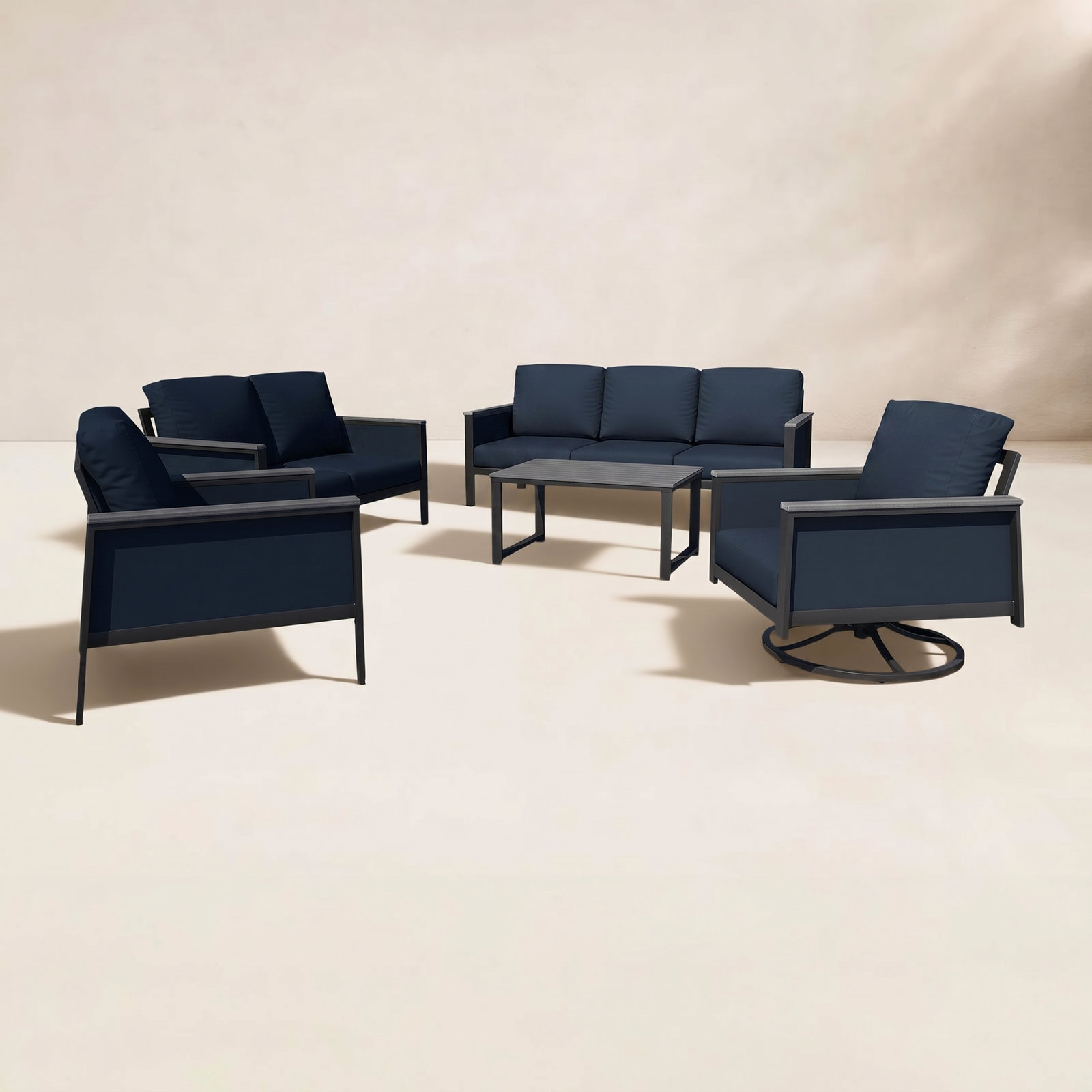 Townsend 5 Piece Sunbrella Sofa Seating Group with Cushions, Canvas Navy