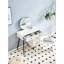 Bureau de toilette cannelé avec finition blanc laiteux, lumières à DEL et miroir, 4 tiroirs, tablettes réglables, table ronde à lumières intrigantes, blanc, tablette