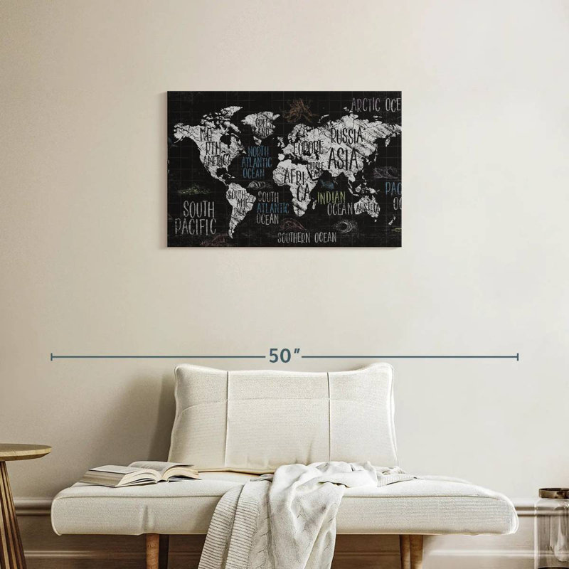 Carte du monde à la craie avec étiquette Aliaz, H 20 po x l 30 po