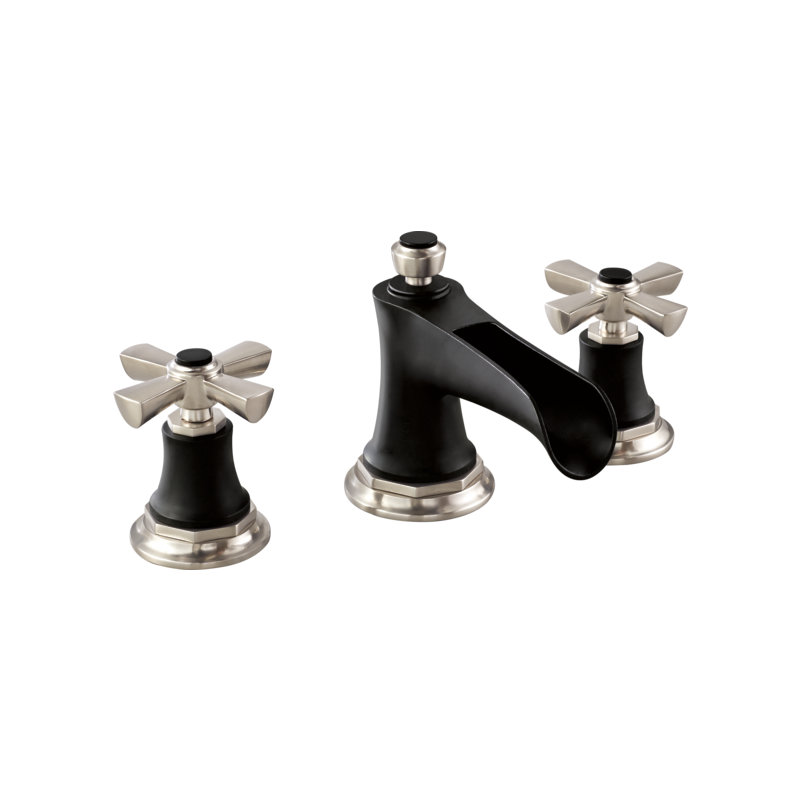 Rook® Widespread Bathroom Faucet with Drain Assembly, 1.2, Cross, Luxe Nickel/Matte Black