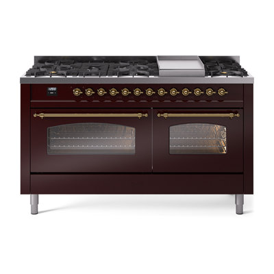ILVE Nostalgie II Series 60 inch Dual Fuel Range with 9 Sealed Burners, Griddle (Glass Door)