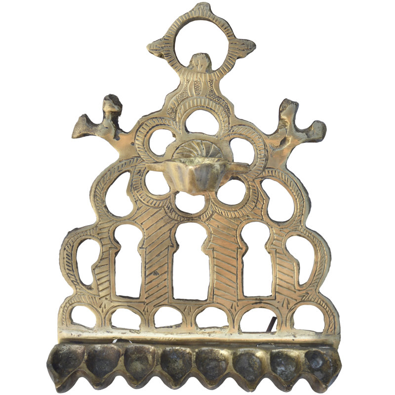Menora antique marocaine en laiton gravée à la main