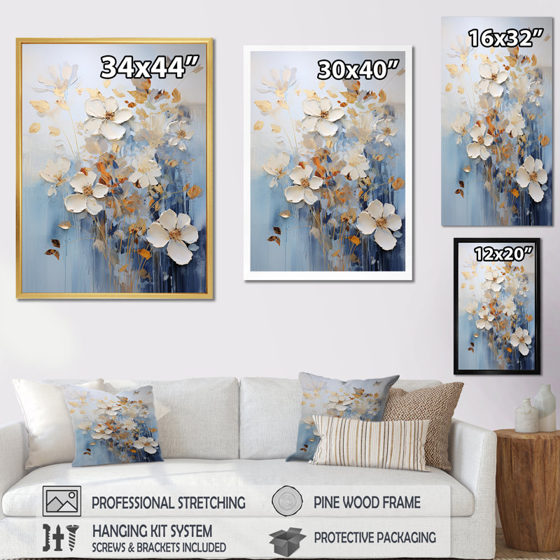 Minimalisme, fleurs saisonnières sur toile, Cadre simple noir, H 20 po x l 12 po x P 1 po