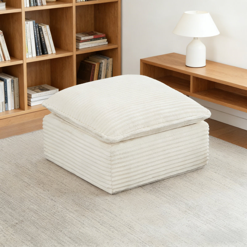Convertible L-shape Cloud Sectional Sofa With Ottoman - Cozy Upholstered Couch For Living Room, White