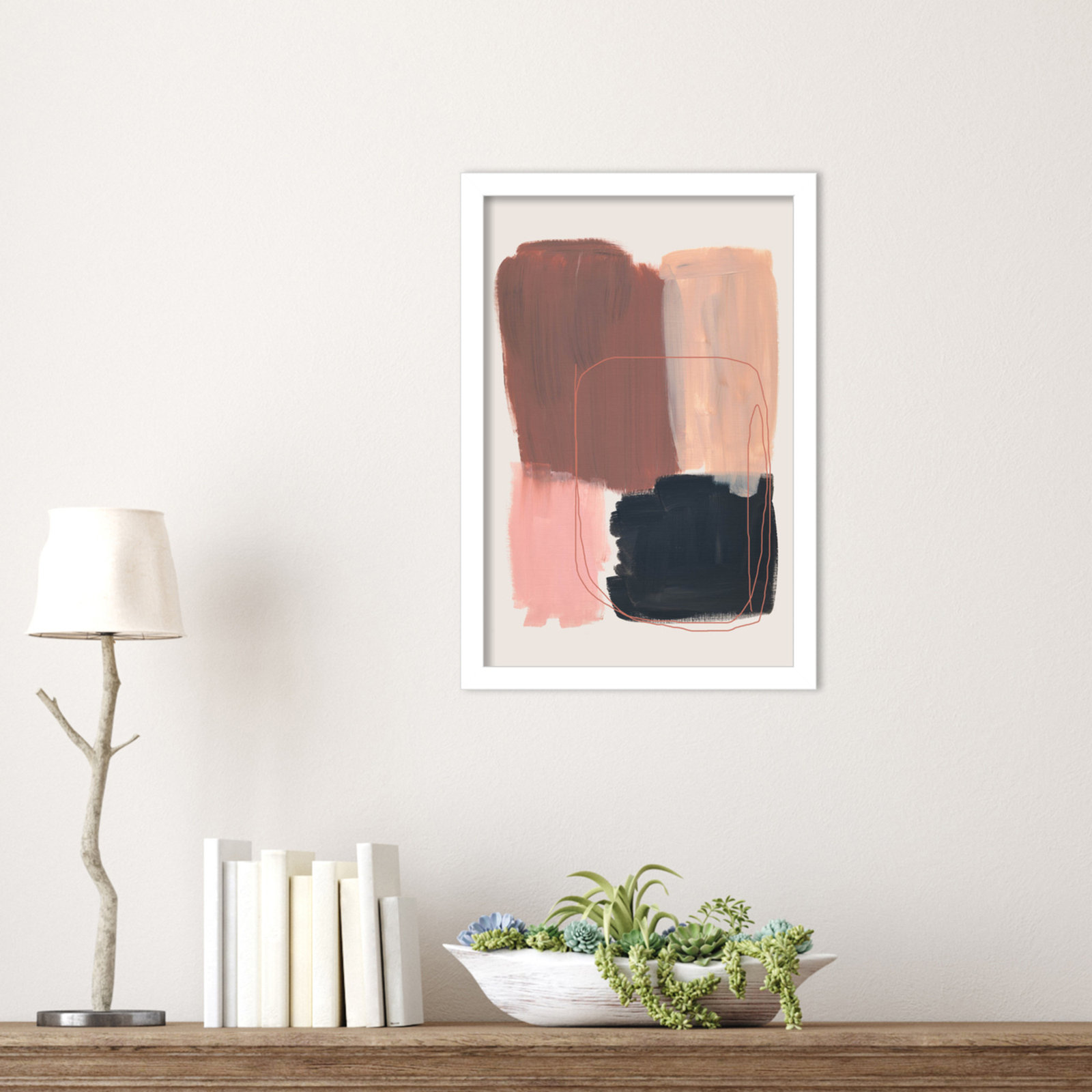 Rience "Abstract Brush Strokes 120" Print, White, 17" H x 12" W