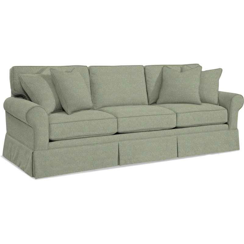 Benton 98'' Skirted Sofa, Green Performance Fabric