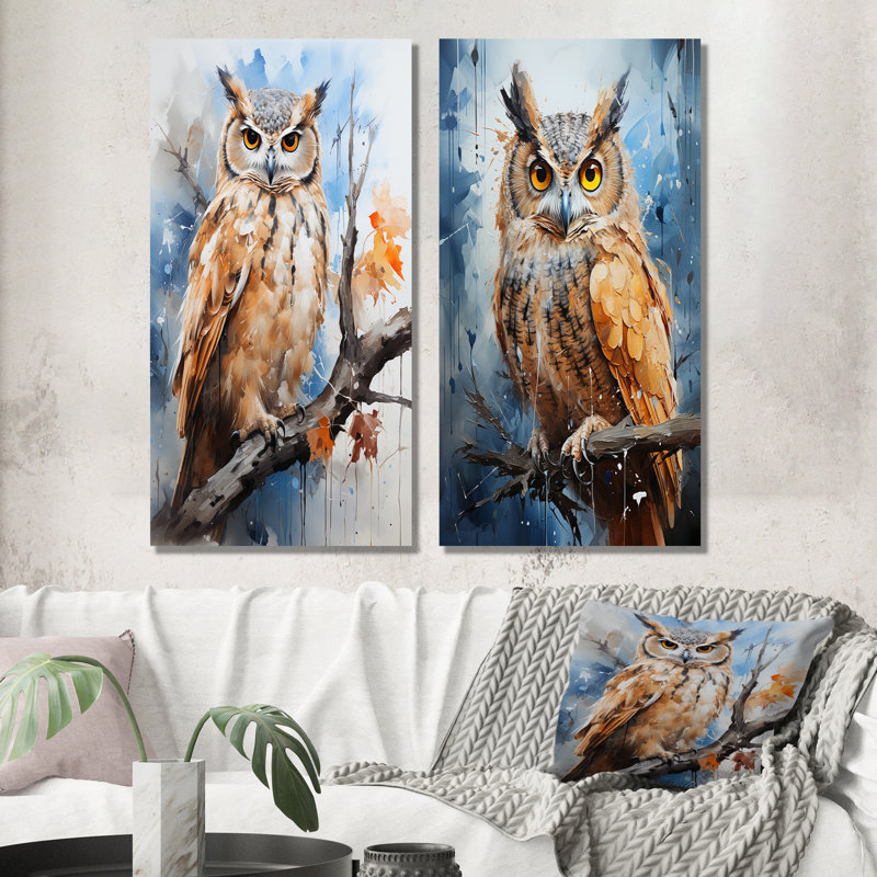 Chouette hibou, H 28 po x l 25 po, Toile tendue