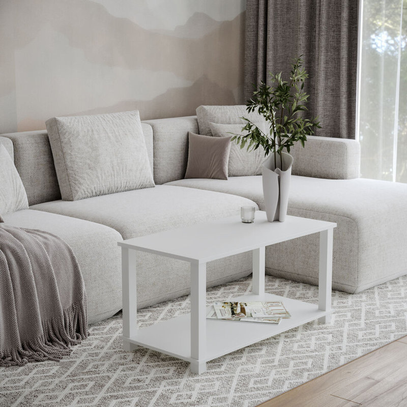 Shemari Solid Wood Coffee Table with Storage, White, White