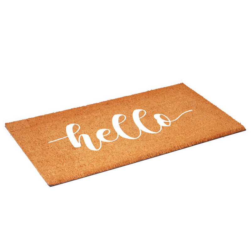 Tapis d'entrée antidérapant pour l'intérieur Hello Script, Blanc, L 24 po x L 36 po