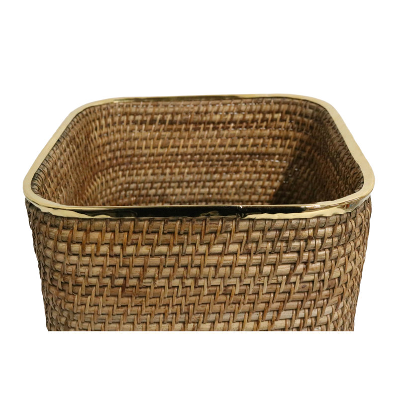 Grand panier en osier XL avec rebord en laiton brillant Home & Manor, 4