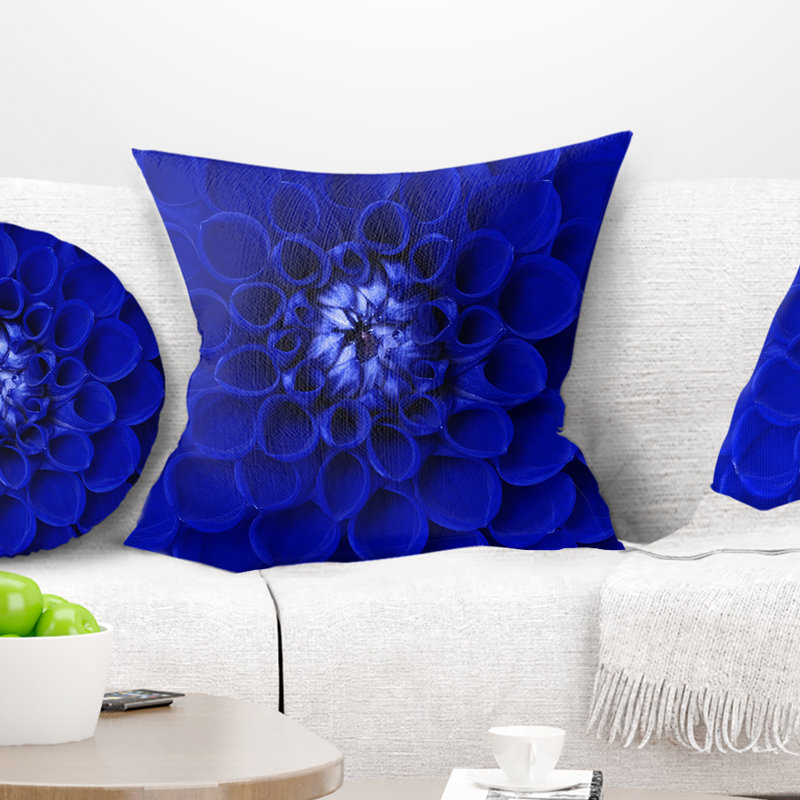Motif abstrait de fleurs bleues abstraites, 16 po x 1 po, Coussin décoratif