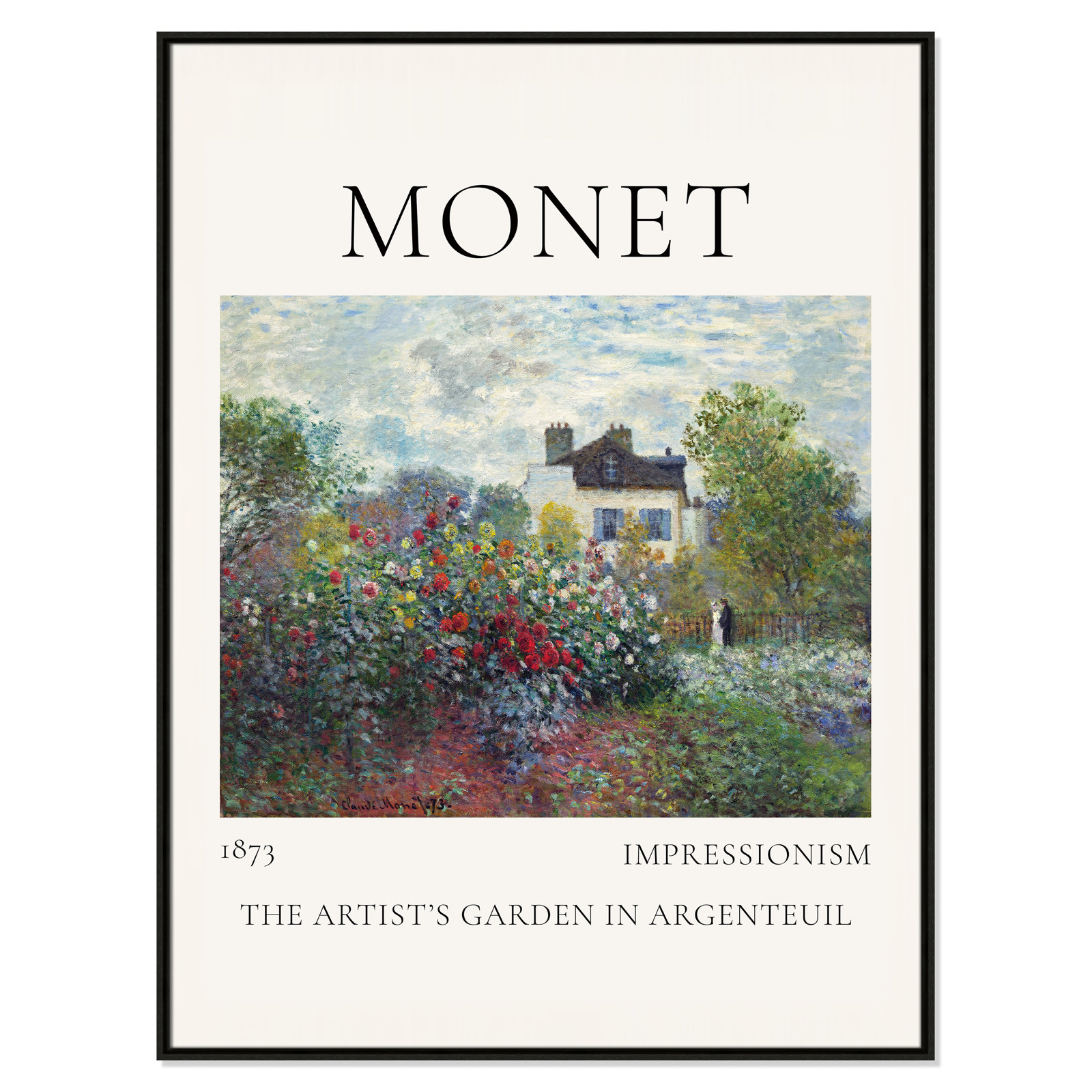 Artists Garden in Argenteuil Print by Claude Monet, Espresso Floater Frame, No, 49.5" H x 37.5" W x 2" D