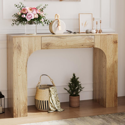 47-Inch Long Console Table with Drawer, Wooden Rectangular Sofa Table Behind The Couch, Industrial Farmhouse Entryway Foyer Hallway Tables
