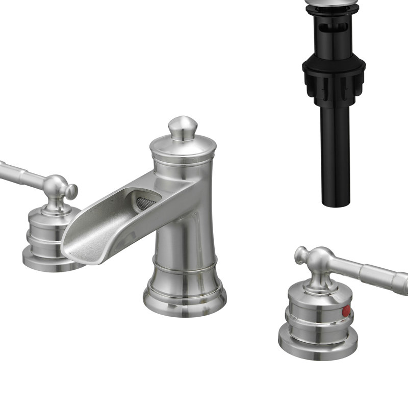 8 Inch Widespread Bathroom Faucet, 3 Hole Brushed Nickel With Pop Up Drain And Double Lever Handle, Body Construction Basin Mixer Tap, Hose, Cartridge For Smooth Water Flow