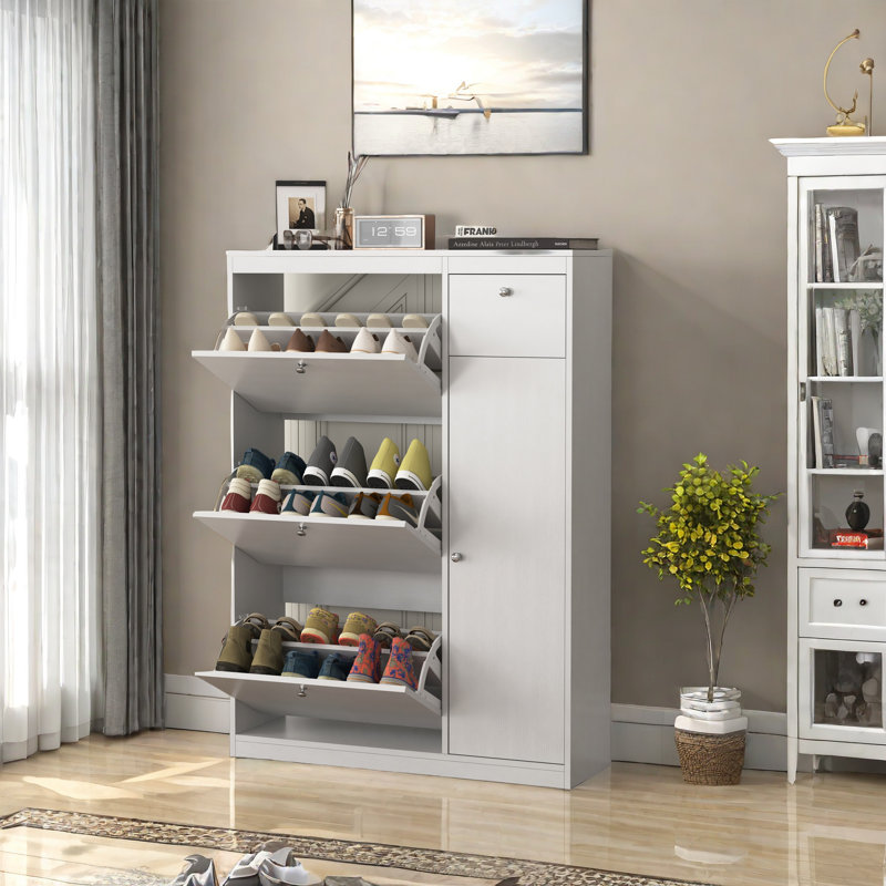 Shoe Storage Cabinets For Entryway, Hidden Shoe Rack Organizer With Door And 3 Flip Drawers