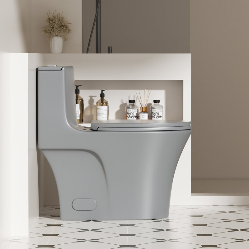 1.1/1.6 GPF Dual Flush One-Piece Toilet, Elongated, Soft Close Seat, ADA 17" Height, Light Gray