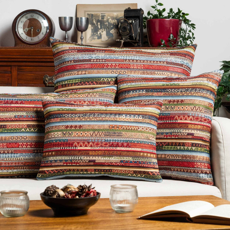 Meridian Stripe Tapestry Cushion in Spice, 43x43cm, Cover only