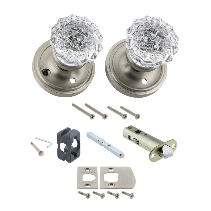 Classic Rosette with Crystal Door Knob, Satin Nickel, 2-3/8"