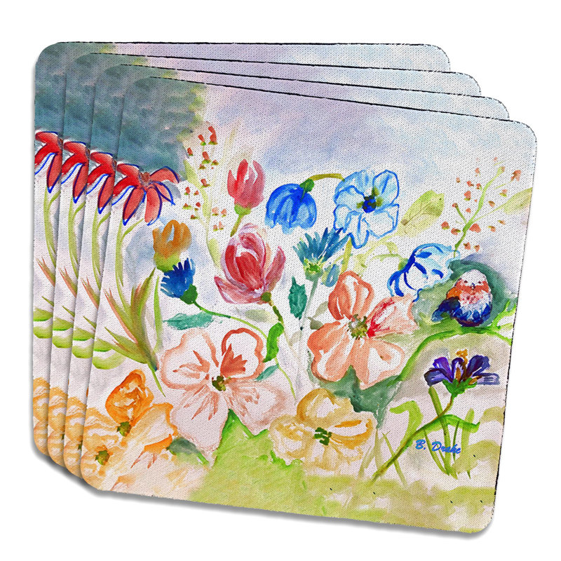 Ensemble de 4 sous-verres à fleurs colorées