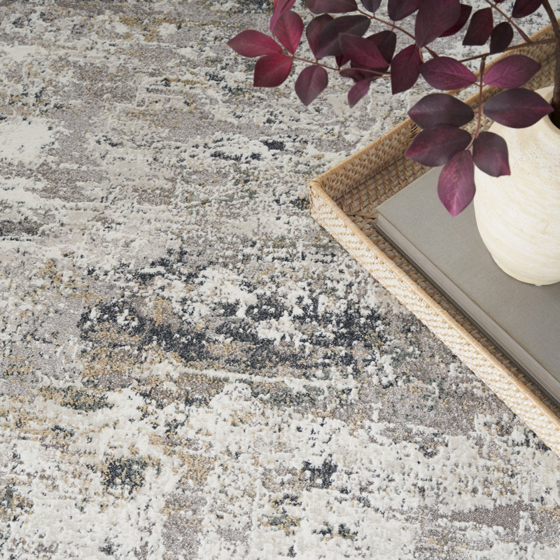 Distinctive Power Loom Synthetic Fibers Abstract Area Rug in Gray/Ivory