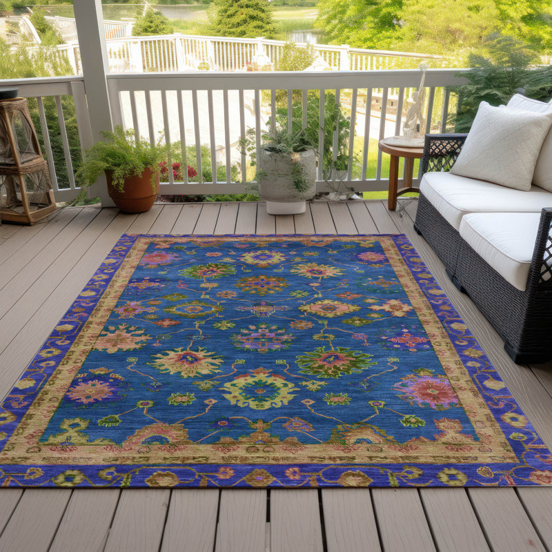 Machine Washable Indoor/Outdoor Xhevrie Blue Rug, Rectangle 9' x 12'
