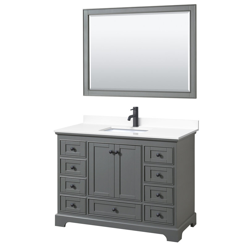 Ensemble de meuble-lavabo simple 48 "avec miroir Deborah, Marbre de culture de Carrare, Noir mat, Gris foncé