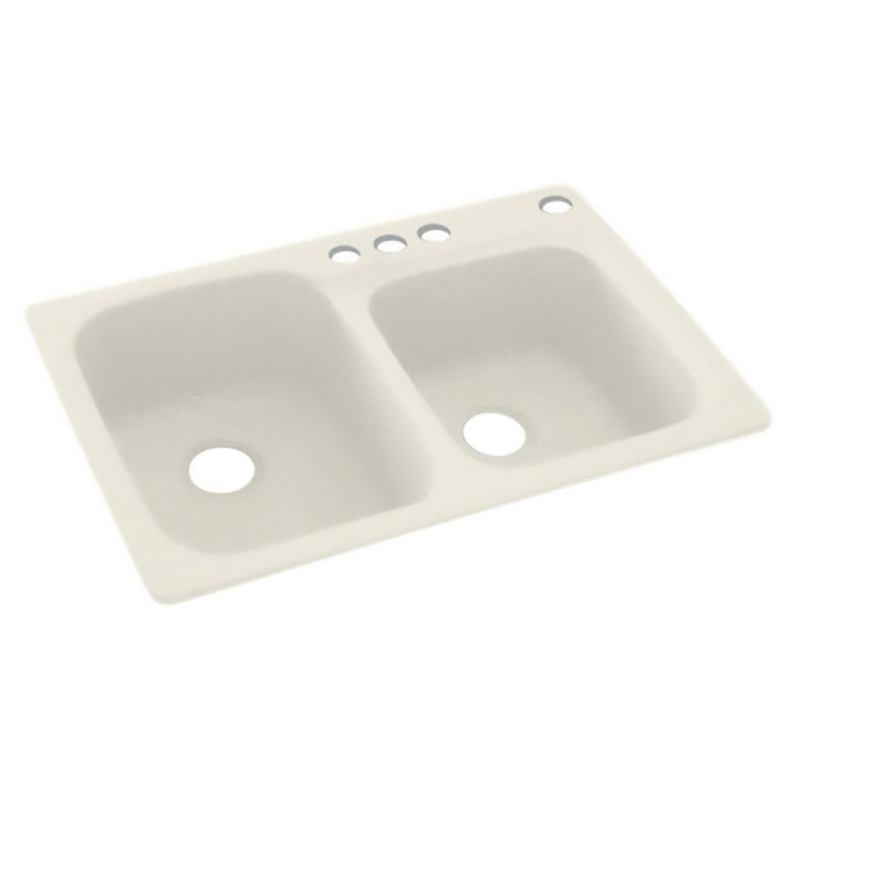 Swan 22'' W Double Bowl Solid Surface Dual Mount Kitchen Sink, 4 Hole, Arctic Granite