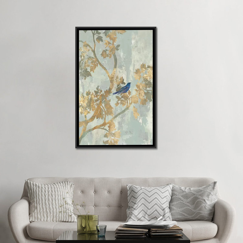 «Blue Bird» par Asia Jensen - reproduction d'art sur toile tendue, H 26 po x l 18 po x P 1,5 po, Toile avec cadre noir