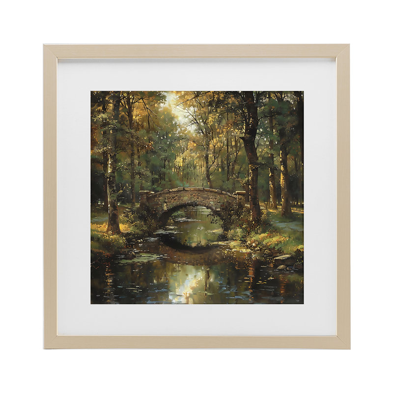 «Forest Bridge in Autumn Light», reproduction encadrée sous verre, design by Creative Studio, 16 x 16