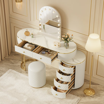 Meuble-lavabo de luxe avec miroir à DEL 3 couleurs et tabouret