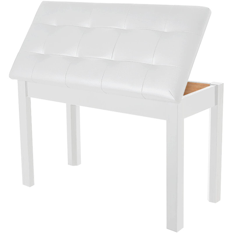 Banc de piano avec coussin rembourré et compartiment de rangement pour livres de musique, banc de clavier en bois massif, banc de piano blanc