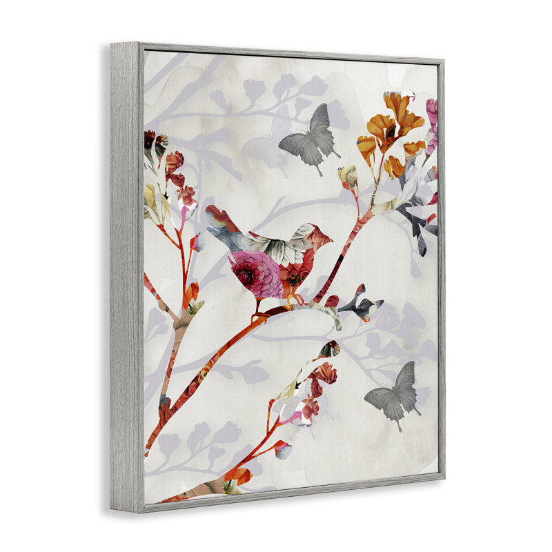 Oiseaux et papillons, art de la giclée encadrée par Susan Jill, Estampe numérique Farmhouse, H 14 po x l 11 po