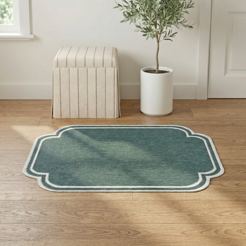 Skiles Machine Woven Rug, Rectangle 5'3" x 7', Green/Cream