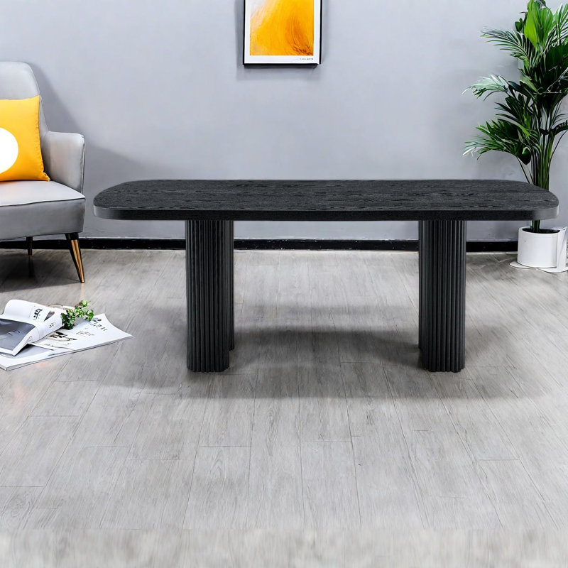 Spacieuse table de salle à manger en MDF noir, colonne romaine pour un décor moderne