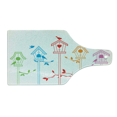 Ambesonne Colorful Tempered Glass Cutting Board Flying Bird Nest Roof Multicolor