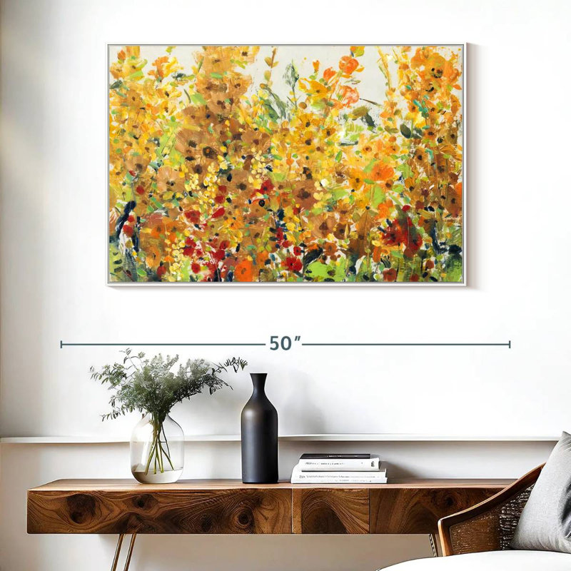 Golden Summer Garden I, Cadre flottant blanc, 40 po x 27 po