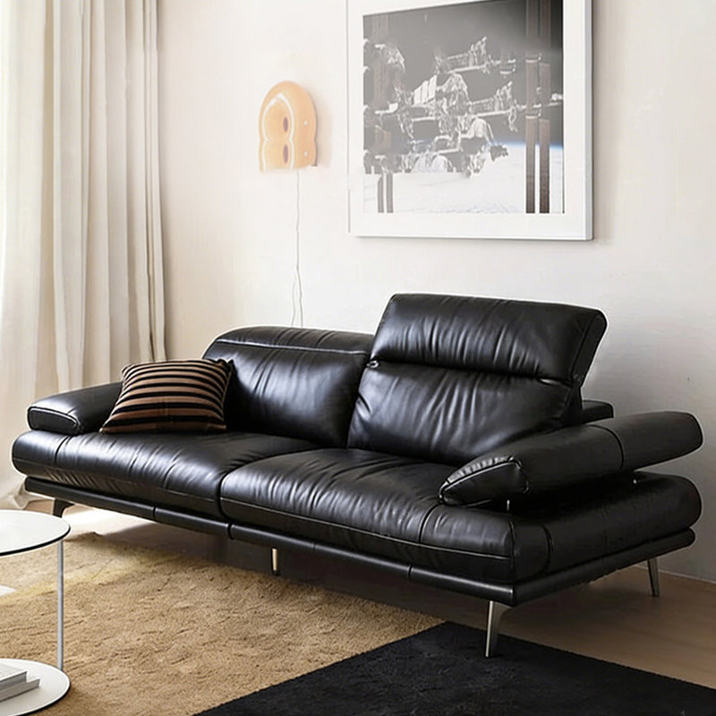 Canapé modulaire noir en similicuir, H 39,37 po x l 110,24 po x P 42,52 po