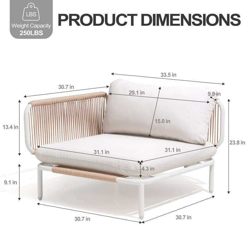 100.4'' Metal Outdoor Patio Sectional, Beige Cushion/Natural Frame