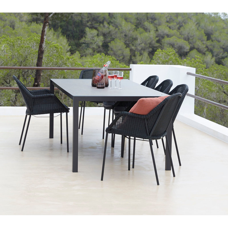 Breeze Stacking Patio Dining Armchair with Cushion, Black, Taupe